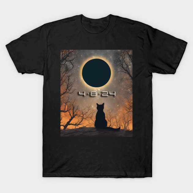 Cat Watching Total Solar Eclipse T-Shirt by Dibble Dabble Designs